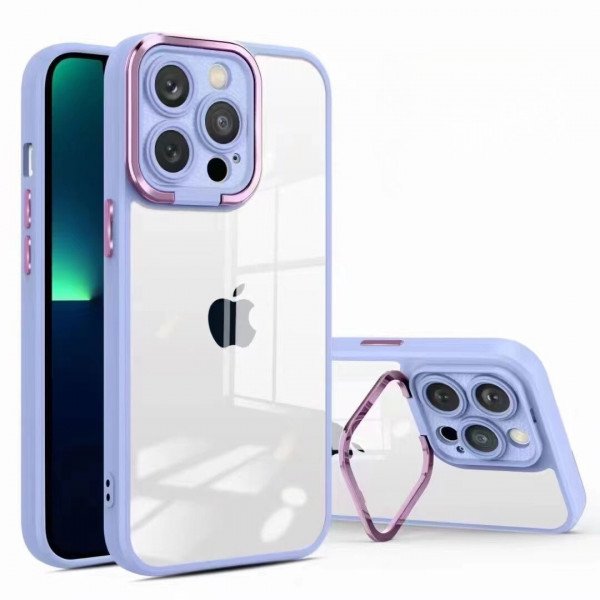 Wholesale Clear Transparent Camera Protection Chrome Button Cover Case for iPhone 14 Pro Max 6.7 (Purple)